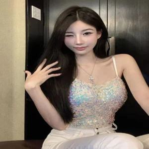 나시 스팽글 민소매 반짝이 뷔스티에 크롭탑 섹시한