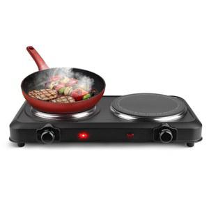 윌리타이어 전기 핫 플레이트, 2000W 적외선 2 버너, 7.5인치 및 6.3인치 유리 쿡탑이 있는 휴대용 듀얼 스토브 가정용 RV 캠핑 요리를 위한 단계 없는 온도 조절(더블