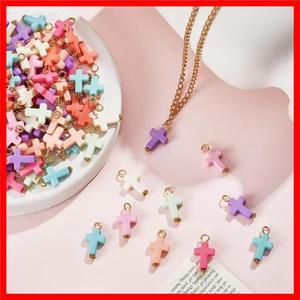 십자가 아크릴 펜던트 불투명 십자가 펜던트 십자가 참 비즈 무작위 색상 부활절 DIY용 다리미 찾기 200 개