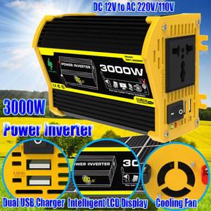 3000W 차량용 전압 변환기 DC 12V를 AC 110/220V로 변환하는 듀얼 USB 충전기 컨버터, 수정 정현파 휴대용 전원 인버터
