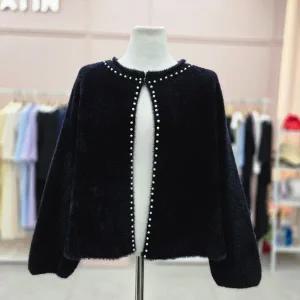 [샤틴]진주라인배색 퍼 숄 가디건S254K953A