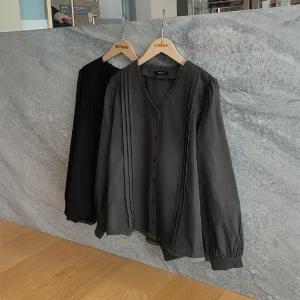 핫핑 [F/W시즌][하객룩추천] 니키 레이스 퍼프 핀턱 긴팔블라우스