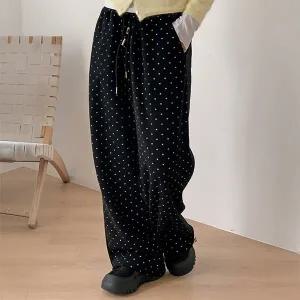 핫핑 [포인트템/투웨이] 제리드 하트도트 기모 자수 투웨이 밴딩 와이드팬츠