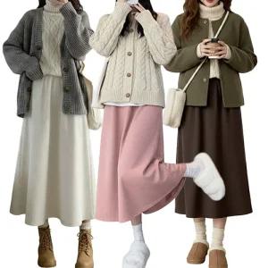 여성 기모 밴딩 롱스커트 A라인스커트 기모스커트 정장치마 여성롱스커트 밴딩스커트 출근룩 겨울치마 롱치