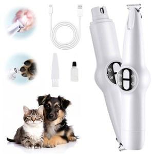 2 in 1 개 클리퍼 그루밍 키트, USB 충전식 발 트리머 저소음 LED 라이트 펫 네일 트리머, 3 모드 고양이용 무선 손톱 그라인더, 귀용 애완동물 헤어