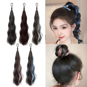 여성 볼륨 묶음 웨이브 부분 가발 1P 당고 똥머리-WFHIHXD