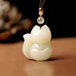 남성여성을 위한 천연 Hetian 옥 작은 펜던트 구미 목걸이 백옥선물