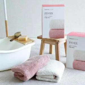 고양이미용 피버 소프트 펫타올 핑크+아이보리 푸들미용