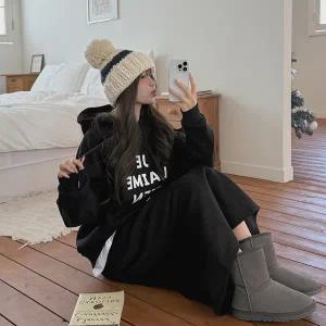 [빅사이즈]이블렛 퓨르아 기모 레터링 후드 스커트 SET 제이스타일