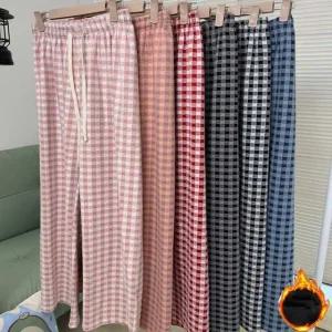 2장세트 마마로 겨울 따뜻한 울기모 체크 패턴 와이드 남자 여자 파자마 잠옷바지