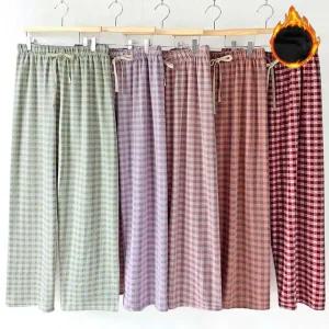 마마로 겨울 따뜻한 울기모 체크 패턴 와이드 남자 여자 파자마 잠옷바지