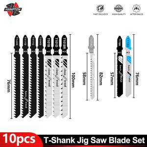 HTON 지그 톱 블레이드 세트 10pcs HCS 강철 핸드 툴 목재 메탈 절단 도구 용 T-생크 퍼즐