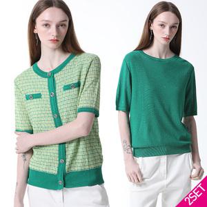 2SET [홈쇼핑방송/르오트(LeOT)] 썸머 트위드 반팔가디건+반팔니트 2종세트-사이즈 55~88까지