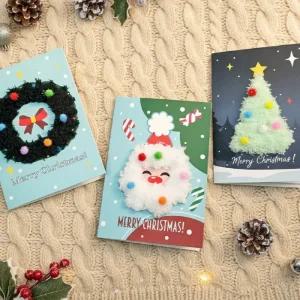 크리스마스 데이 기념 복실 자수 털실 카드 DIY 만들기 / 성탄절 십자수 연말연하장 메시지 축하