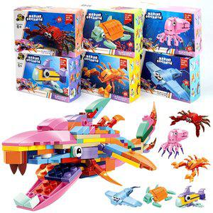 해양 미니 블록 6종 / 대형 상어 변신 바다 고래 물고기 장난감 조립 블럭 세트 놀이