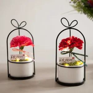 카네이션 조화 화분 LED 마더set 19cm 2컬러 꽃 어버이날 스승의날 테이블 장식 감사 선물 행사 소품