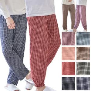 DOSSY 남성/여성/커플 소프트 기모 체크 9부 파자마 잠옷바지 V2