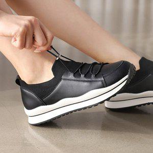 [바닐라슈] 탑시드 니트배색 밴딩끈 키높이 스니커즈(3cm)