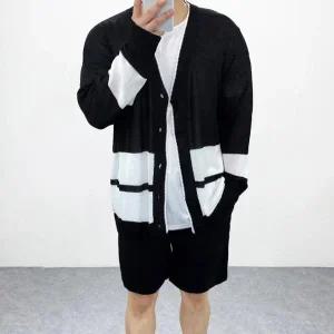 [엠클로] 남자 오버핏 여름 썸머 트윈 배색 박스 니트가디건 남여공용 3컬러_P307289596