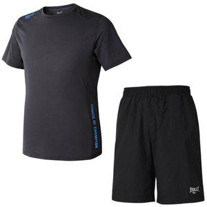 [에버라스트] 쿨링 반팔티셔츠+우븐 5부 반바지 E-121UDG+E-896PBK 상하의 세트 남성용 여성용