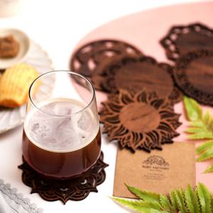 플라워 우드 티코스터 세트 6P 원목 컵받침 답례품 선물용 홈카페 소품 각인