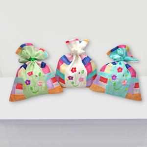 전통 모시 조각보 꽃자수 복주머니 중 대 고급 미니 파우치 한국 기념품 전통기념품 외국인 선물