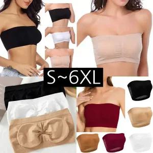 S~6XL 2종류 패드추가드림  튜브탑 매쉬 빅사이즈 오프숄더 노와이어 크롭 심리스 브라탑 섹시한여우