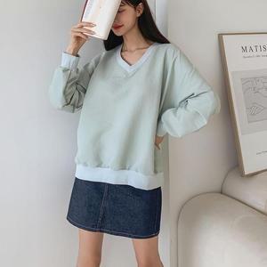 [VY] 여자 브이넥맨투맨 무지 티셔츠_WT32044