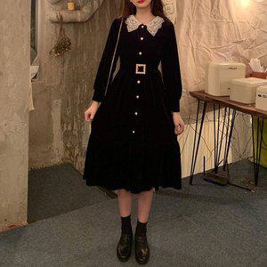 [기타]교복몰 진주버튼 레이스카라 블랙 원피스 경성의상