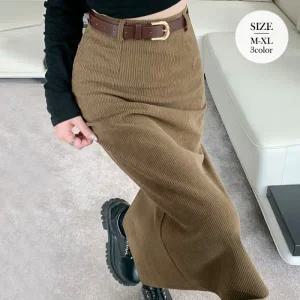 [하젤]바덴 벨티드 코듀로이 융기모 H라인 롱스커트_W3657