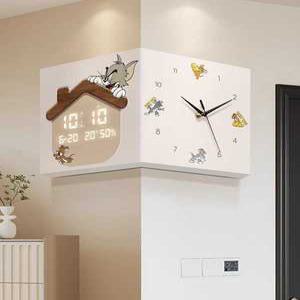 2025년 톰과 제리 양면 코너 벽시계 달력 전자시계