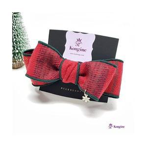 체크 모직 겨울 크리스마스 자동핀 반묶음 머리핀 왕리본 헤어핀 파티룩