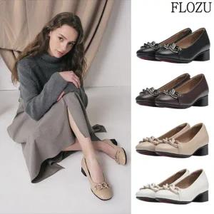 [플로쥬] 천연 양가죽 여성 체인 펌프스 (굽몰드 컴포트화)