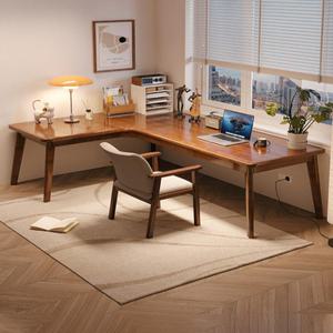 우드와일드 모던 원목 ㄱ자책상 학생 코너 서재