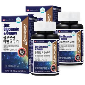 네추럴라이즈 글루콘산 아연 앤 구리 850mg x 100정 2병 200일분 고함량 zinc 징크 남성 온가족