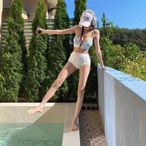 [옷자락]여자 쓰리피스 단가라 테리비키니 배색 타올 수영복