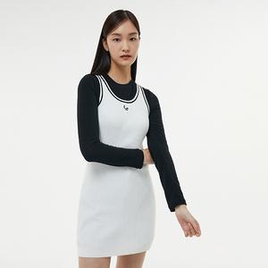LAP 자수 라인 배색 민소매 골지 니트 원피스 AP3KO861