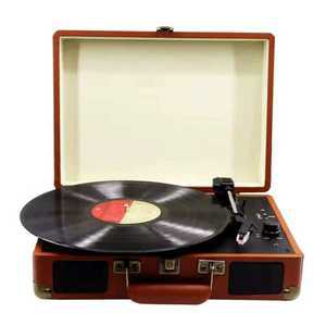 소형 LP플레이어 레트로 축음기 전축 엘피판 스피커 턴테이블(갈색)