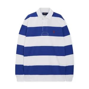 폴로랄프로렌 남성 클래식핏 스트라이프 럭비 카라 블루 긴팔티 710900566 019