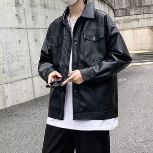 EAMT 남자 항공 점퍼 힙합 재킷 봄가을 패션 루즈핏 PU가죽 코트 간지 터틀넥 무스탕 YJ3