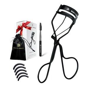 파워 속눈썹 컬러 - 5개의 교체 패드, 아이브로우 브러시 및 새틴 여행 가방으로 몇 초 만에 정밀한 속눈썹 리프팅 - 부드럽고 독일 스테인리스 스틸로 완벽한 컬 - 선물 내추럴 컬