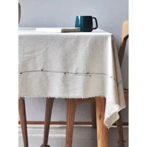 프렌치 감성 린넨 화이트 자수 대형 면 식탁보 직사각