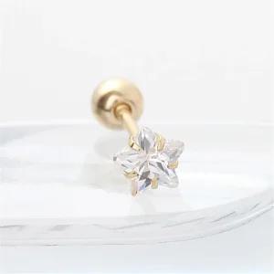 10K GOLD 4mm 별 큐빅 금 피어싱 귀걸이 한쪽