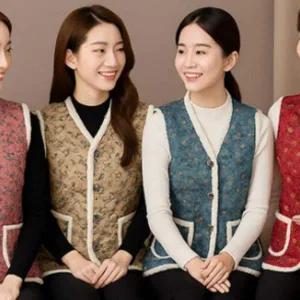 겨울 할머니 양털 누빔 김장 꽃무늬 촌강스 기모 조끼 니트뷔스티에