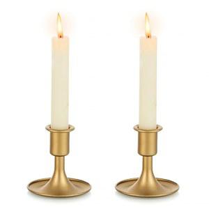 골드 테이퍼 캔들 홀더 2종 세트, 휴어리 쇼트 스키니 황동 홀더, 빈티지 스몰 로우 메탈 스틱 웨딩 센터피스 크리스마스 생일 파티 홀리데이 식탁 장식