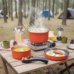 통3중 스텐 코펠 냄비 후라이팬 3종세트 야외 캠핑 차박 휴대용 조리도구 취사용품 세라믹코팅 냄비