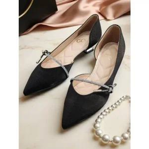 [갤러리아] [센터시티] 고세 여성 포인트 오픈 큐빅 스틸레토 플랫 펌프스 GEP5F004 블랙