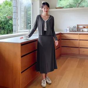 [핑크시슬리] SET/베리트 쫀쫀 가디건 A라인 스커트세트