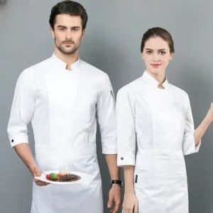 주방용 위생복 긴팔 조리사 유니폼 식당 호텔용 화이트 반팔