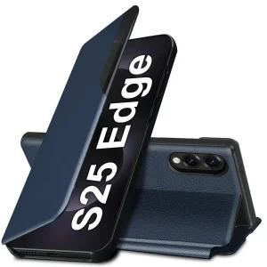 삼성 갤럭시 S25 엣지 5G 전용 S25 엣지 플립 케이스, 삼성 S25 엣지 폰케이스 킥스탠드 포함 클리어 뷰 슬